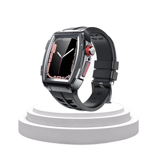 TONECY Edelstahl-Modifikationsset für Apple Watch, 44 mm, 45 mm, Metallgehäuse, Gummiband, Uhrenarmband für iWatch Serie 8, 7, 6, 54, SE von TONECY