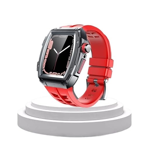 TONECY Edelstahl-Modifikationsset für Apple Watch, 44 mm, 45 mm, Metallgehäuse, Gummiband, Uhrenarmband für iWatch Serie 8, 7, 6, 54, SE von TONECY