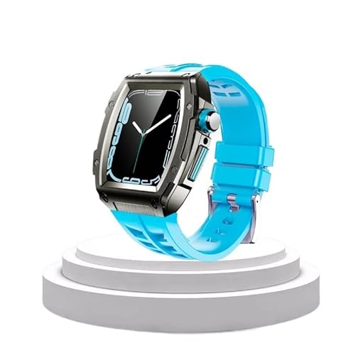 TONECY Edelstahl-Modifikationsset für Apple Watch, 44 mm, 45 mm, Metallgehäuse, Gummiband, Uhrenarmband für iWatch Serie 8, 7, 6, 54, SE von TONECY