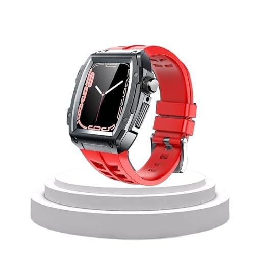 TONECY Edelstahl-Modifikationsset für Apple Watch, 44 mm, 45 mm, Metallgehäuse, Gummiband, Uhrenarmband für iWatch Serie 8, 7, 6, 54, SE von TONECY