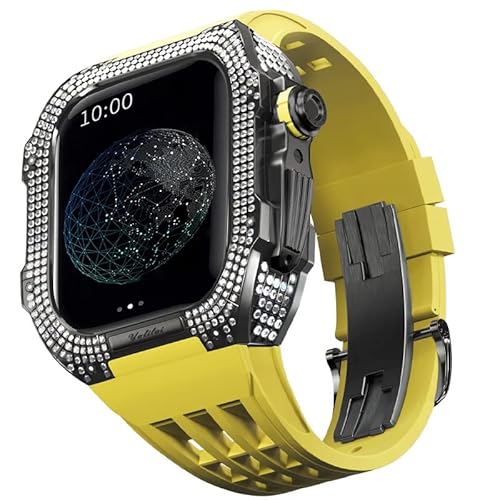 TONECY Gummiband, Titan-Lünette für Apple Watch 7/6/5/4/SE, Apple Mod Watch, Zubehör, Ersatz-Titan, Luxus-Hülle, kompatibel mit iWatch Serie 44 mm, mit Werkzeug von TONECY