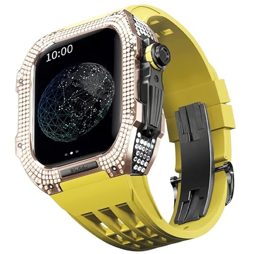 TONECY Gummiband, Titan-Lünette für Apple Watch 7/6/5/4/SE, Apple Mod Watch, Zubehör, Ersatz-Titan, Luxus-Hülle, kompatibel mit iWatch Serie 44 mm, mit Werkzeug von TONECY
