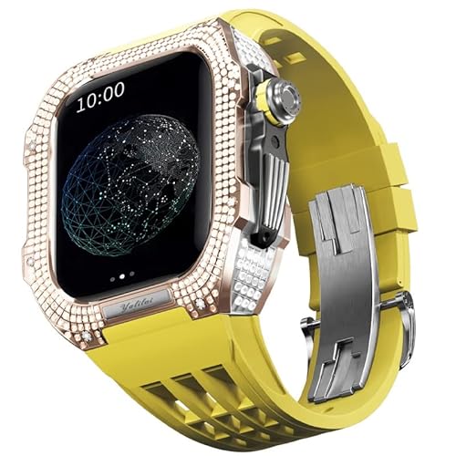 TONECY Gummiband, Titan-Lünette für Apple Watch 8/7, Apple Mod Watch, Zubehör, Ersatz-Titan, Luxus-Hülle, kompatibel mit iWatch Serie 45 mm, mit Werkzeug von TONECY