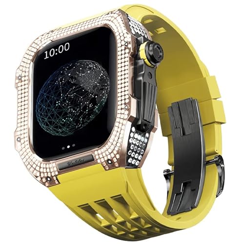 TONECY Gummiband, Titan-Lünette für Apple Watch 8/7, Apple Mod Watch, Zubehör, Ersatz-Titan, Luxus-Hülle, kompatibel mit iWatch Serie 45 mm, mit Werkzeug von TONECY