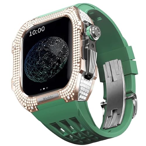 TONECY Gummiband, Titan-Lünette für Apple Watch 8/7, Apple Mod Watch, Zubehör, Ersatz-Titan, luxuriöses Gehäuse, kompatibel mit iWatch Serie 45 mm, mit Werkzeug (Farbe: Grün 4, Größe: 45 mm) von TONECY