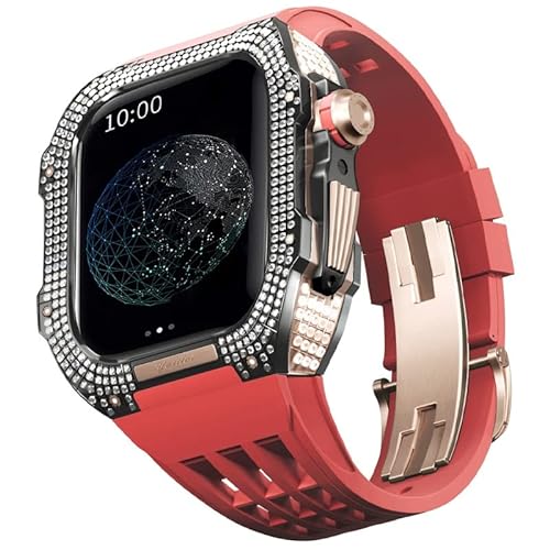 TONECY Gummiband, Titan-Lünette für Apple Watch 8/7, Apple Mod Watch, Zubehör, Ersatz-Titan, Luxus-Hülle, kompatibel mit iWatch Serie 45 mm, mit Werkzeug von TONECY