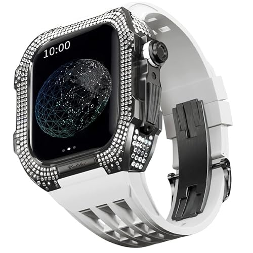 TONECY Gummiband, Titan-Lünette für Apple Watch 8/7, Apple Mod Watch, Zubehör, Ersatz-Titan, Luxus-Hülle, kompatibel mit iWatch Serie 45 mm, mit Werkzeug von TONECY