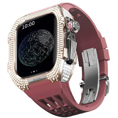 TONECY Gummiband, Titan-Lünette für Apple Watch 8/7, Apple Mod Watch, Zubehör, Ersatz-Titan, Luxus-Hülle, kompatibel mit iWatch Serie 45 mm, mit Werkzeug von TONECY