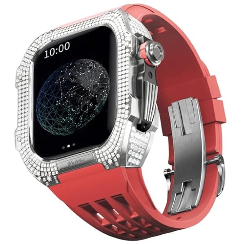 TONECY Mod Kit für Apple Watch Serie 8 7, 45 mm, Gehäuse aus Titanlegierung und Gummiband für iWatch 45 mm, Ersatz-Uhrenarmband, Zubehör von TONECY