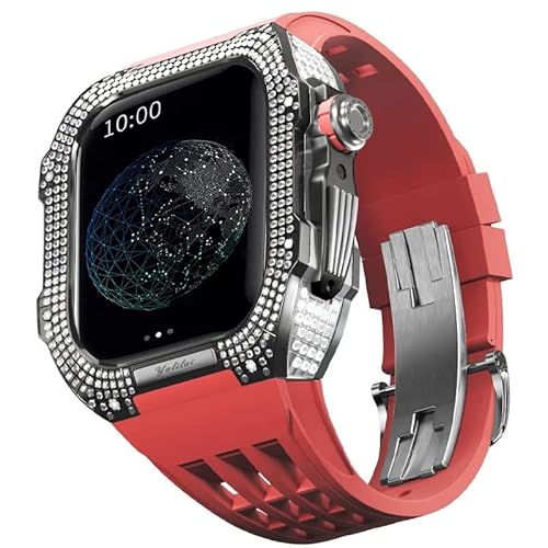 TONECY Mod Kit für Apple Watch Serie 8 7, 45 mm, Gehäuse aus Titanlegierung und Gummiband für iWatch 45 mm, Ersatz-Uhrenarmband, Zubehör von TONECY