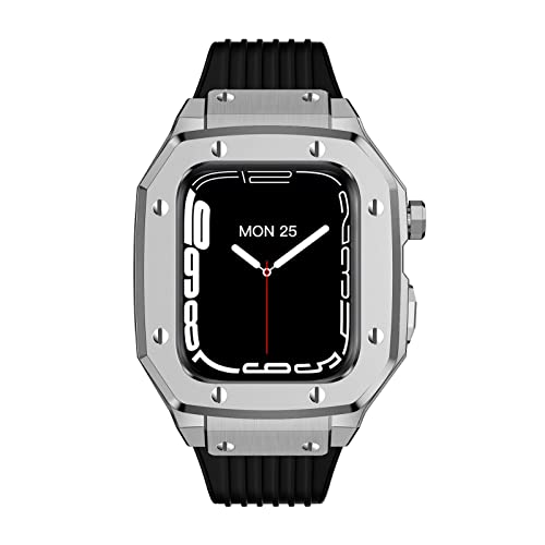 TONECY Uhrenarmband aus Legierung für Apple Watch Serie 7, 6, 5, 4 SE, 45 mm, 44 mm, 42 mm, Luxus-Metall-Gummi-Edelstahl-Uhrenmodifikation, Mod-Kit, Uhrenarmband für Männer und Frauen (Farbe: 10 mm von TONECY