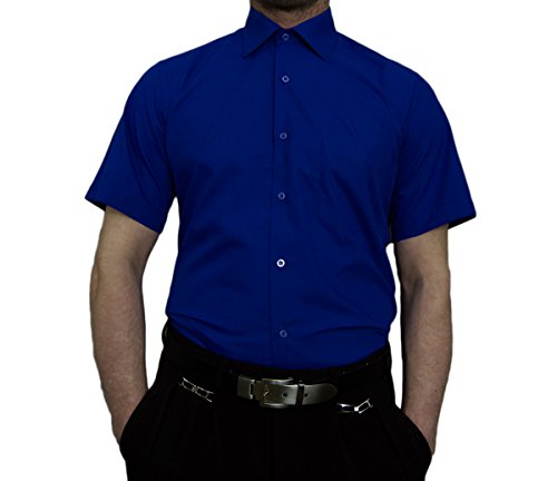 TONELLI Designer Herren Hemd Enzian Blau Bügelfrei klassischer Kragen Herrenhemd Kentkragen Kurzarm Größe M 39 von TONELLI