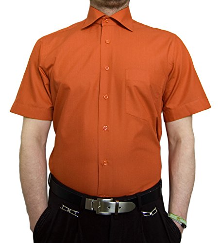 TONELLI Designer Herren Hemd Orange Bügelfrei klassischer Kragen Herrenhemd Kentkragen Kurzarm Größe XXL 45 von TONELLI