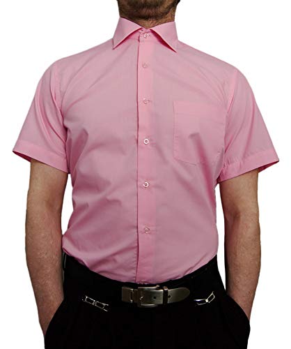 TONELLI Designer Herren Hemd Rosa Bügelfrei klassischer Kragen Herrenhemd Kentkragen Kurzarm Größe M 39 von TONELLI