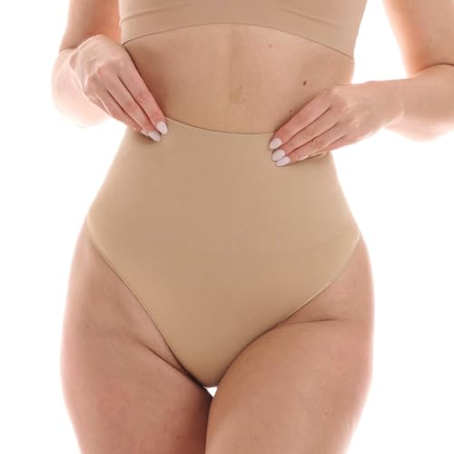 TONEST Shapewear Damen - Bauchweg Shape-String - Mid Waist - Figurformende Shaping-Unterwäsche - Miederstring-Unterhose - 1050-MS-CC (L, Beige) von TONEST