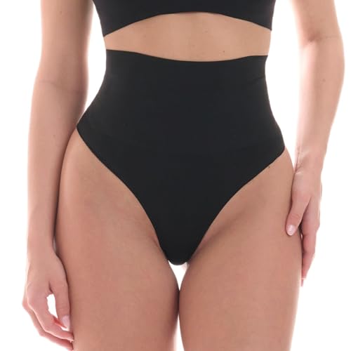 TONEST Shapewear Damen - Bauchweg Shape-String - Mid Waist - Figurformende Shaping-Unterwäsche - Miederstring-Unterhose - 1050-MS-CC (M, Schwarz) von TONEST