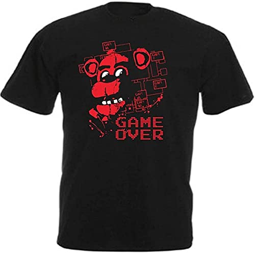 Freddy Fazbear Game Over FNAF Gaming-T-Shirt, modisch, kurze Ärmel, Baumwolle, Schwarz, Schwarz, Schwarz , S von TONGFENG