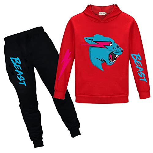 TONGQUD Mr Beast Jungen Hoodies YouTube Gamer Kleidung Set Lightning Cat Hoodie und Hose 2pcs/Sets Trainingsanzüge für Mädchen, rot, 4-5 Years von TONGQUD