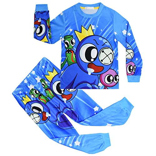 Rainbow Friends Jungen Pyjama Kinder 2-teiliges Set Pjs Kinder Home Pants Set Kleine Kinder Langarm Nachtwäsche Spiel Pyjama, blau, 10-11 Jahre von TONGQUD