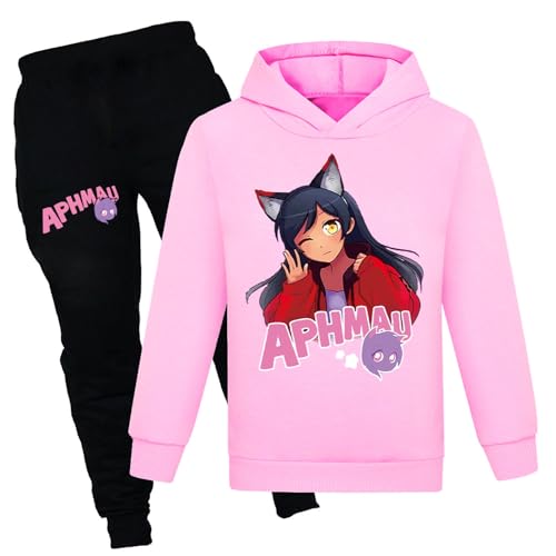 TONGQUD Mädchen Hoodie Cartoon Aphmau Sweatshirt Kinder Langarm Kleidung Set Casual Mode Grafik YouTube Pullover Hoody, rose, 12-13 Years von TONGQUD