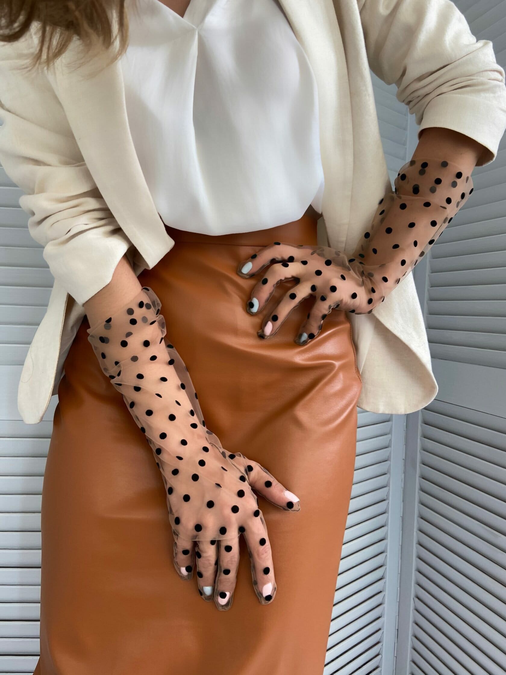 Tüll Armstulpen Für Frauen Polka Dot Klein Groß Beige Netzstoff Accessoires Nylon Transperent Oper Mädchen Spitze Vintage Retro Ellenbogen von TONKObrand