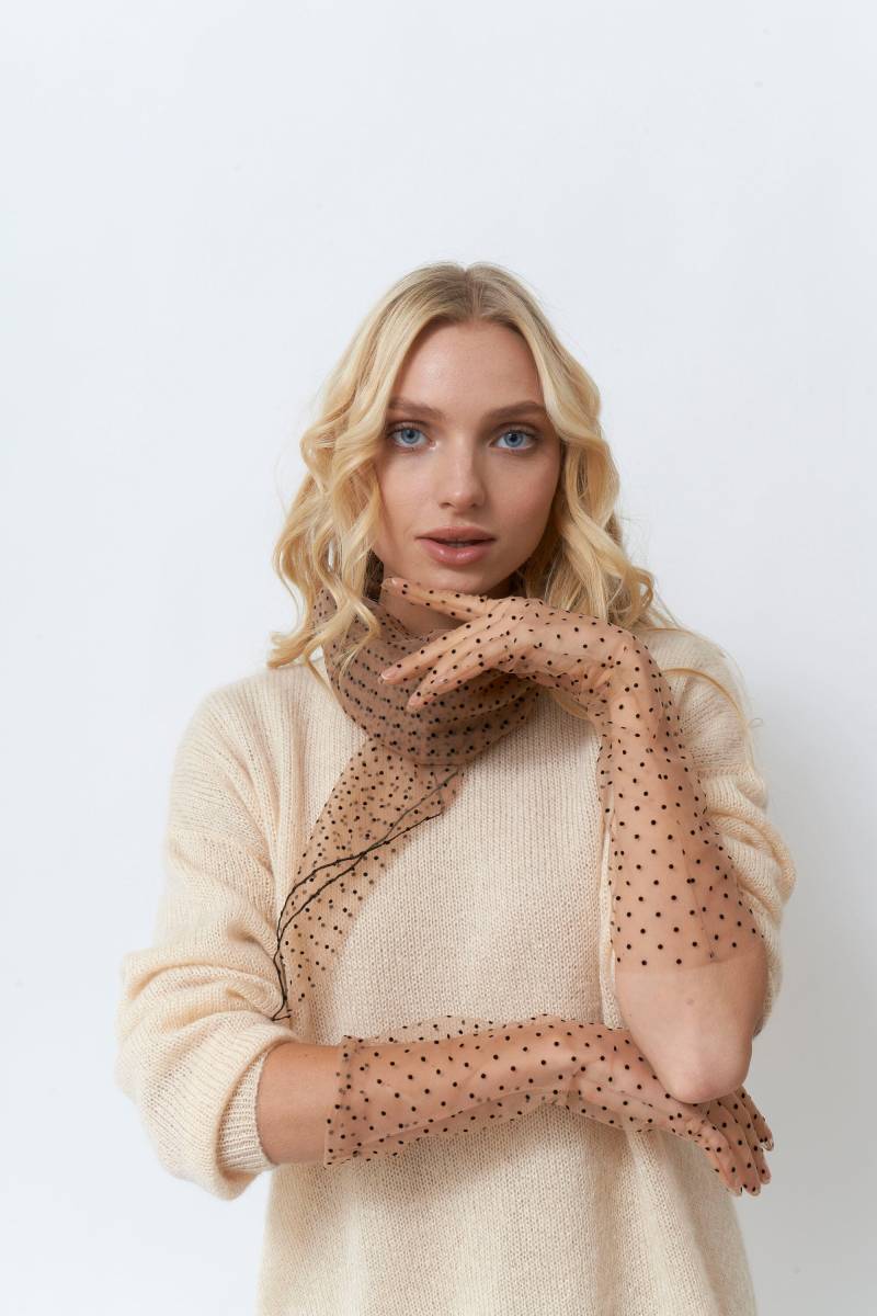 Tüll Armstulpen Für Frauen Polka Dot Klein Groß Beige Netzstoff Accessoires Nylon Transperent Oper Mädchen Spitze Vintage Retro Ellenbogen von TONKObrand