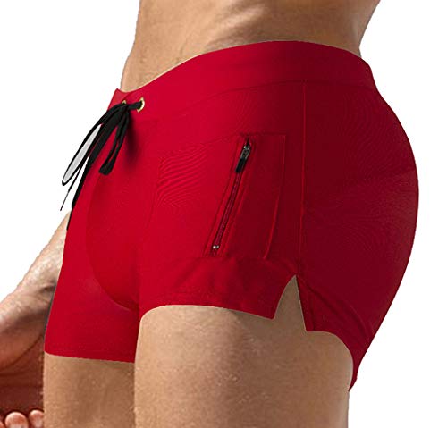 TONLEN Herren-Badehose mit Reißverschlusstasche, Rot #1, Groß von TONLEN