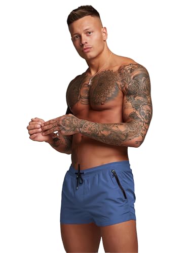 Tonlen Herren-Bademode, Sport-Shorts, Badehose mit Reißverschlusstaschen, Grau/Blau, L von TONLEN