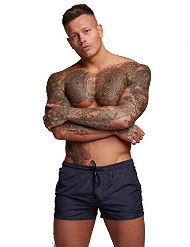 Tonlon Herren Badehose Sportshorts Badehose mit Reißverschlusstaschen - Blau - US X-Large, 33.5-39.5W von TONLEN
