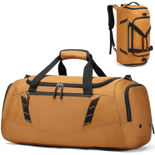 TONRUYN Reisetasche Herren Sporttasche Mittelgroß 40L Weekender Reise Tasche Rucksack mit Schuhfach Nassfach Trainingstasche Damen Saunatasche für Wochenend Reisen, Gym, Braun von TONRUYN