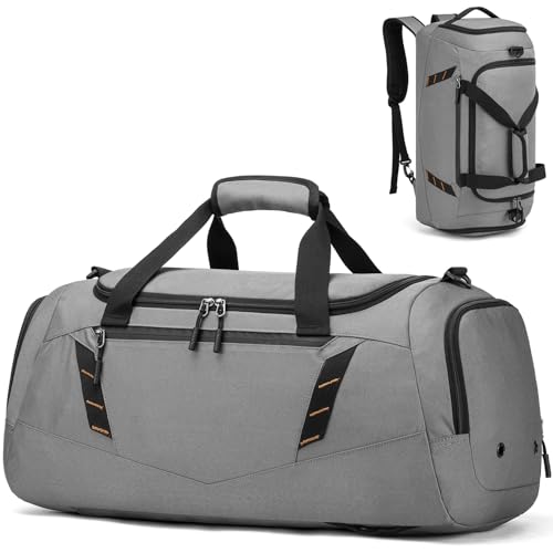 TONRUYN Reisetasche Herren Sporttasche Mittelgroß 40L Weekender Reise Tasche Rucksack mit Schuhfach Nassfach Trainingstasche Damen Saunatasche für Wochenend Reisen, Gym, Grau von TONRUYN