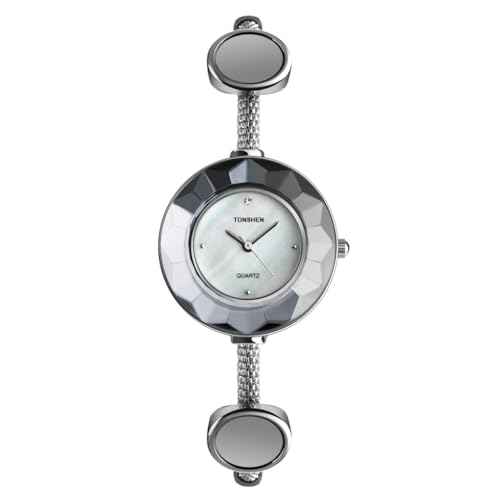TONSHEN Analog Quarz Damen Uhren Edelstahl Einfacher Stil Kristall Armbanduhr (Silber) von TONSHEN