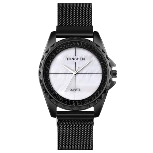 TONSHEN Damen Analog Quarz Uhren Edelstahl Armbanduhr (Weiß) von TONSHEN