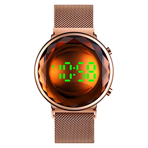 TONSHEN Damen Digitale Edelstahl Uhr LED Anzeige Uhren Fashion Elegant Kristall Armbanduhr (Braun) von TONSHEN