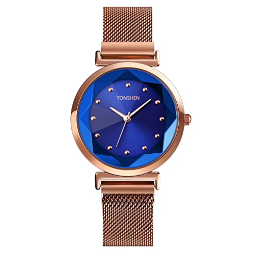 TONSHEN Damen Edelstahl Uhr Elegant Analog Quarz Uhren Fashion Kristall Armbanduhr (Blau) von TONSHEN