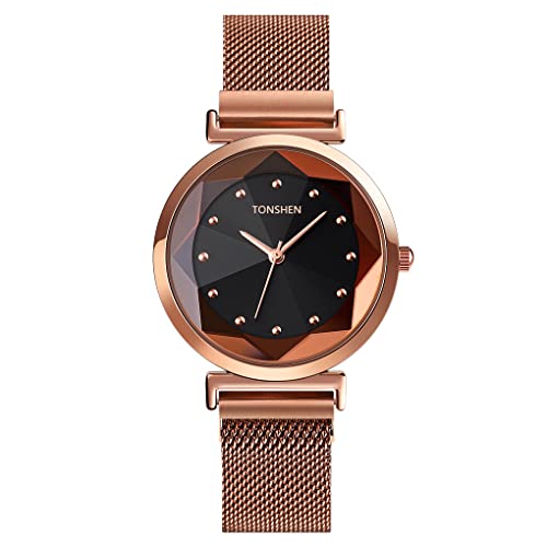 TONSHEN Damen Edelstahl Uhr Elegant Analog Quarz Uhren Fashion Kristall Armbanduhr (Schwarz) von TONSHEN