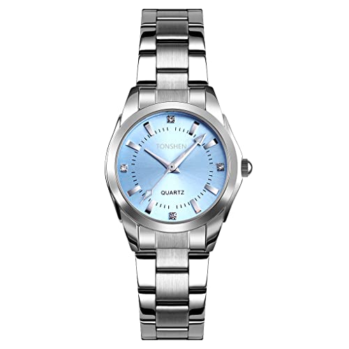 TONSHEN Damen Fashion Analog Quarz Uhren Edelstahl Armbanduhr Kristall Waage (Blau) von TONSHEN