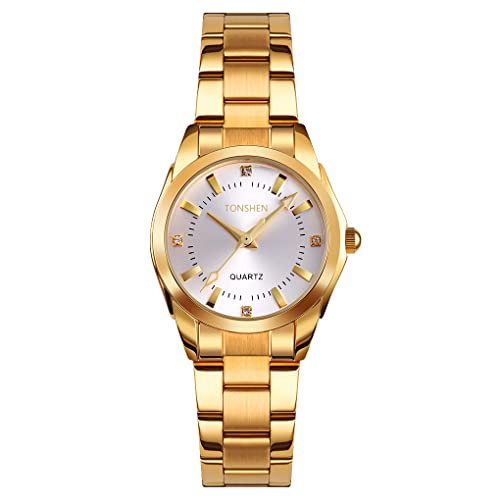 TONSHEN Damen Fashion Analog Quarz Uhren Edelstahl Armbanduhr Kristall Waage (Gold) von TONSHEN