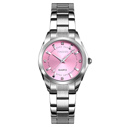 TONSHEN Damen Fashion Analog Quarz Uhren Edelstahl Armbanduhr Kristall Waage (Rosa) von TONSHEN