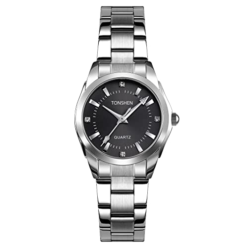 TONSHEN Damen Fashion Analog Quarz Uhren Edelstahl Armbanduhr Kristall Waage (Schwarz) von TONSHEN