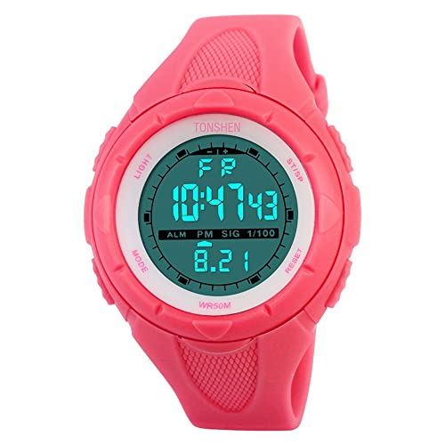 TONSHEN Damen Kinder Sportuhr Wasserdicht Digital Uhr Plastik Uhren Multifunktion Stoppuhr Kalender LED Licht Damenuhr von TONSHEN