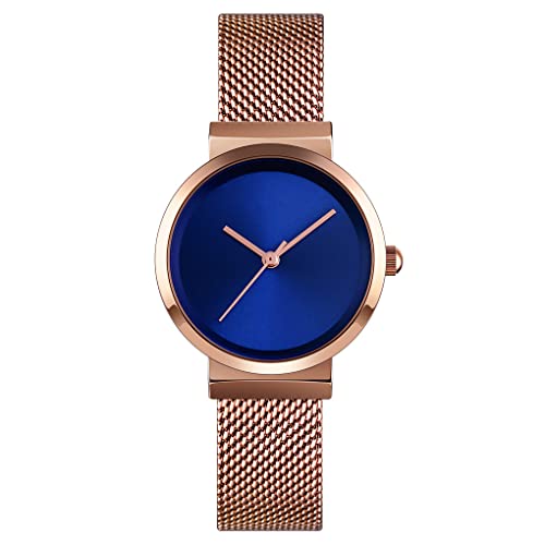 TONSHEN Damen Luxus Uhren Analog Quarz Edelstahl Casual Elegant Armbanduhr (Rosa-Blau) von TONSHEN