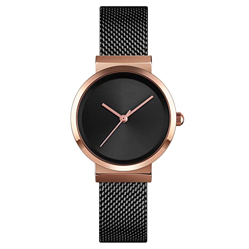 TONSHEN Damen Luxus Uhren Analog Quarz Edelstahl Casual Elegant Armbanduhr (Rosa-Schwarz) von TONSHEN