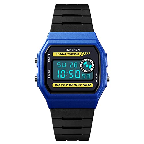 TONSHEN Damen Plastik Lünette mit Kautschuk Band Uhren 50M Wasserdicht Outdoor Sportuhr LED Elektronik Digitaluhr Alarm Stoppuhr Einfache Fashion Uhr (Schwarz) von TONSHEN