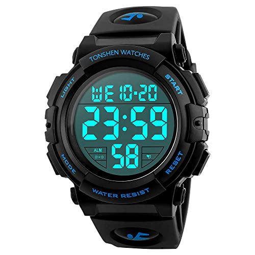 TONSHEN Damen Uhr Herren Outdoor Sport Digital Uhren 50M Wasserdicht Plastik Lünetten und Kautschuk Band Outdoor Militär LED Multifunktionale Armbanduhr (Herren) von TONSHEN