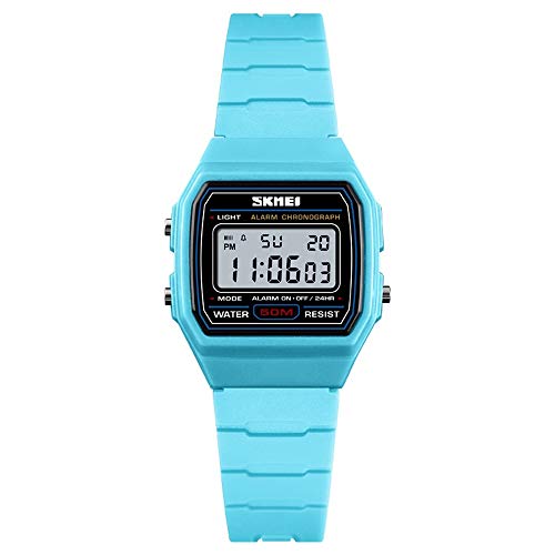 TONSHEN Damen Uhren LED Elektronik Digitaluhr 50M Wasserdicht Outdoor Sportuhr Junge Mädchen LED Elektronik Armbanduhr Plastik Lünette mit Kautschuk Band (Blau) von TONSHEN