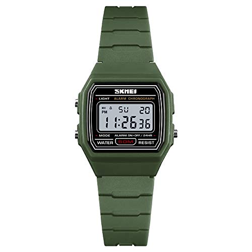 TONSHEN Damen Uhren LED Elektronik Digitaluhr 50M Wasserdicht Outdoor Sportuhr Junge Mädchen LED Elektronik Armbanduhr Plastik Lünette mit Kautschuk Band (Grün) von TONSHEN