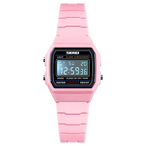 TONSHEN Damen Uhren LED Elektronik Digitaluhr 50M Wasserdicht Outdoor Sportuhr Junge Mädchen LED Elektronik Armbanduhr Plastik Lünette mit Kautschuk Band (Rosa) von TONSHEN