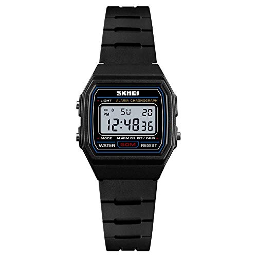 TONSHEN Damen Uhren LED Elektronik Digitaluhr 50M Wasserdicht Outdoor Sportuhr Junge Mädchen LED Elektronik Armbanduhr Plastik Lünette mit Kautschuk Band (Schwarz) von TONSHEN