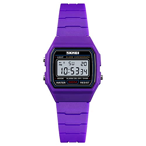 TONSHEN Damen Uhren LED Elektronik Digitaluhr 50M Wasserdicht Outdoor Sportuhr Junge Mädchen LED Elektronik Armbanduhr Plastik Lünette mit Kautschuk Band (Violett) von TONSHEN